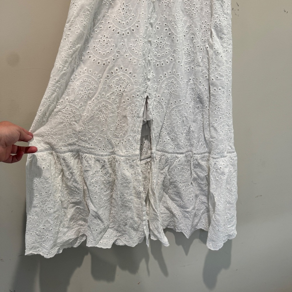 Simplee Eyelet Maxi Dress Womens XL White Cotton Boho Coastal Romantic Slit Hem - Picture 2 of 9